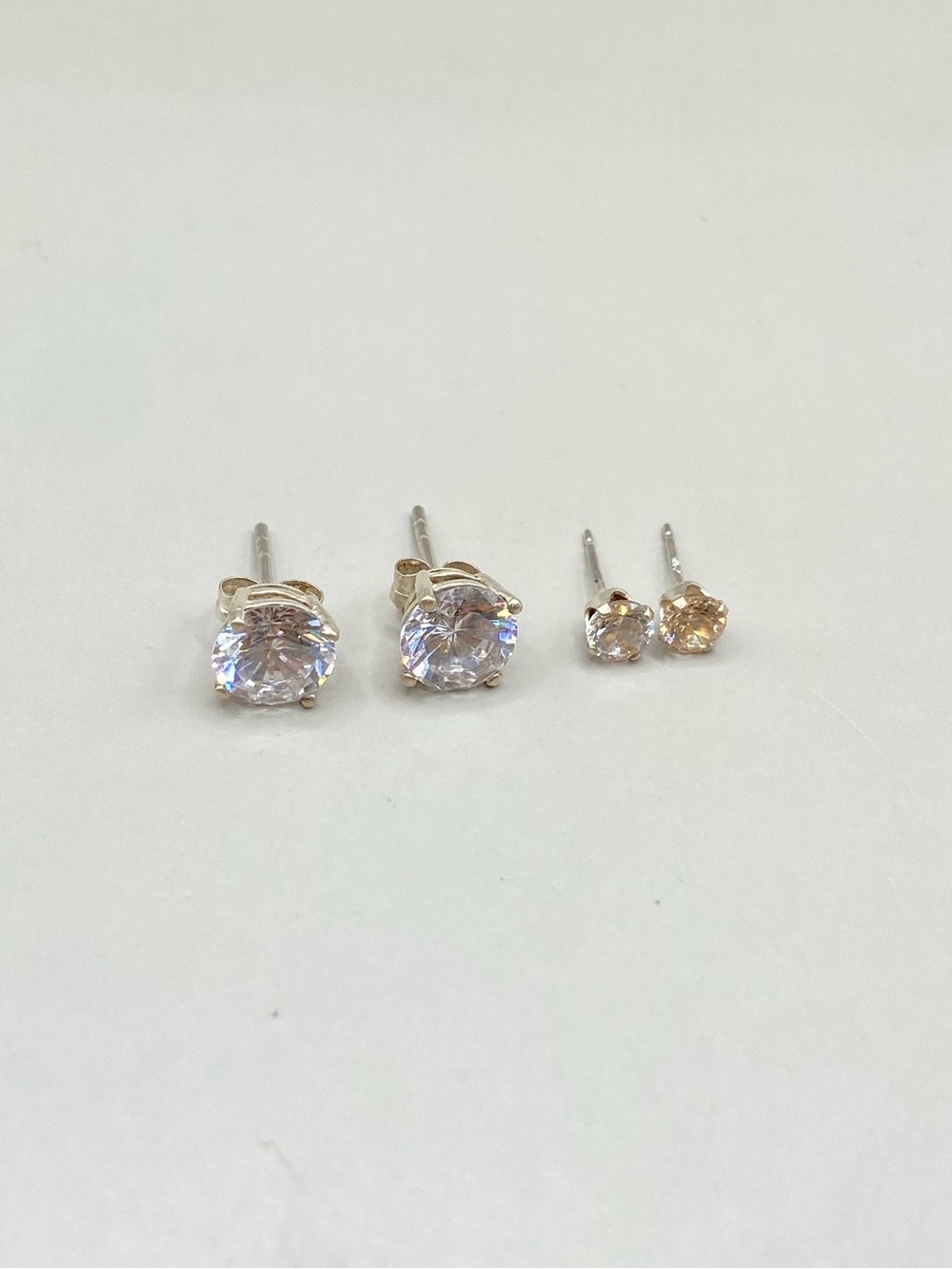 Lot of 2 Pair Silver and Cubic Zirconia Solitaire Earrings